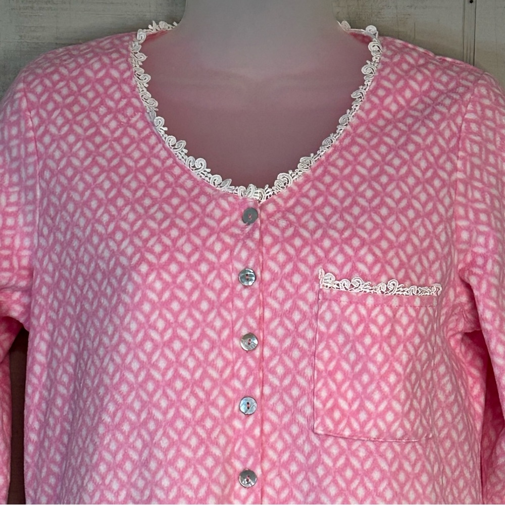 Eileen‎ West Nightgown Size XS Long Sleeve Fleece Pink Lace Cottagecore Modest - Picture 3 of 10